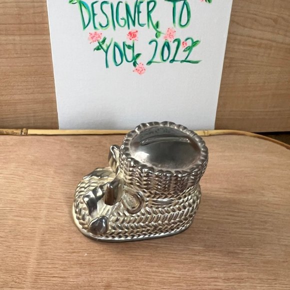 VINTAGE SILVER PLATED BABY SHOE SILVER BANK BABY SHOWER BIRTH GIFT - Picture 6 of 12